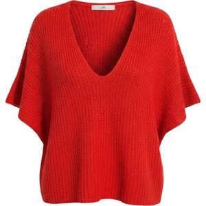 Cabi Shaker Knit Sweater Womens Small Red V-Neck Cap Sleeve Boxy Pullover Top